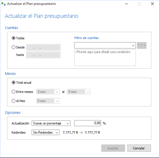 OfiPro le permite actualizar rápidamente los presupuestos de varias cuentas a la vez