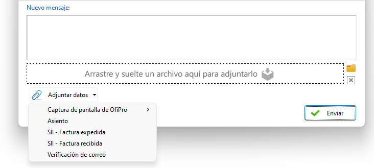 Adjuntar al tique un archivo, captura de pantalla, asiento, registro SII, o un informe de verificación del correo.&nbsp;