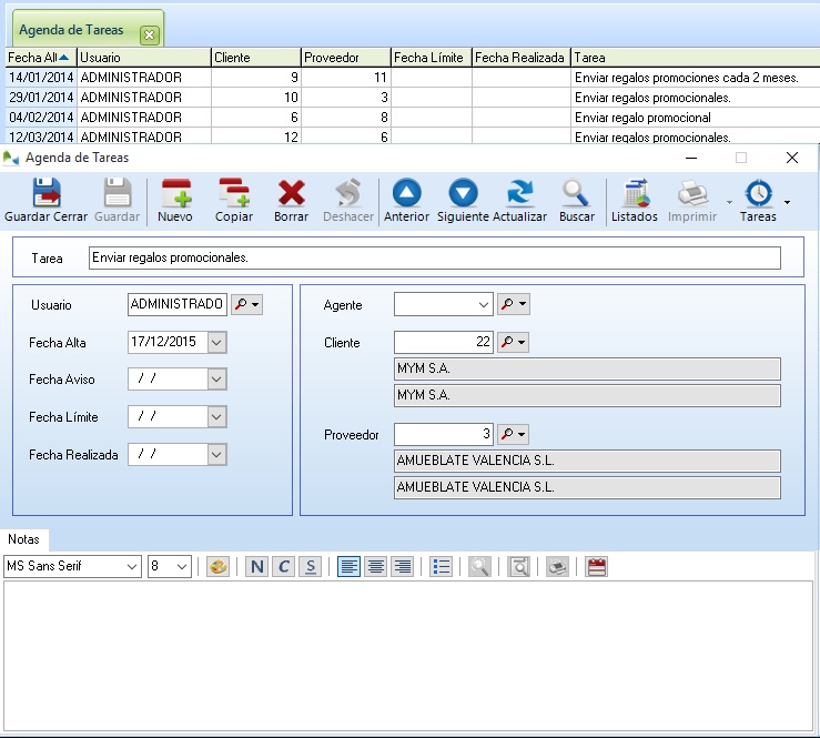 Agenda de tareas en OfiPro