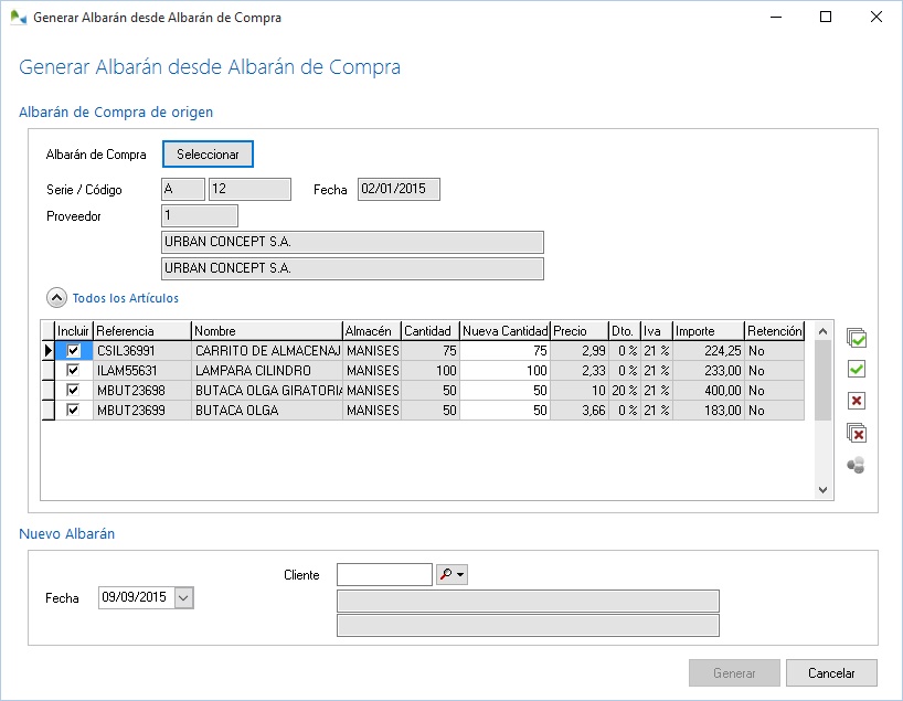 Genere sus albaranes de venta directamente a partir del albarán de compra Genere sus albaranes de venta directamente a partir del albarán de compra