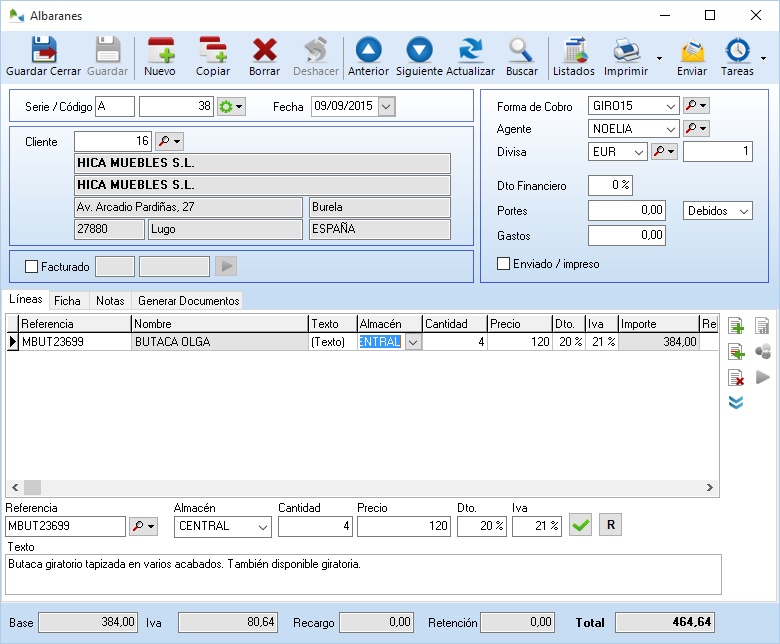 El campo facturado indica si a partir del albarán se ha creado una factura