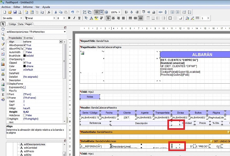Generamos espacio para ubicar en el albarán tanto al descriptor como a la variable Generamos espacio para ubicar en el albarán tanto al descriptor como a la variable