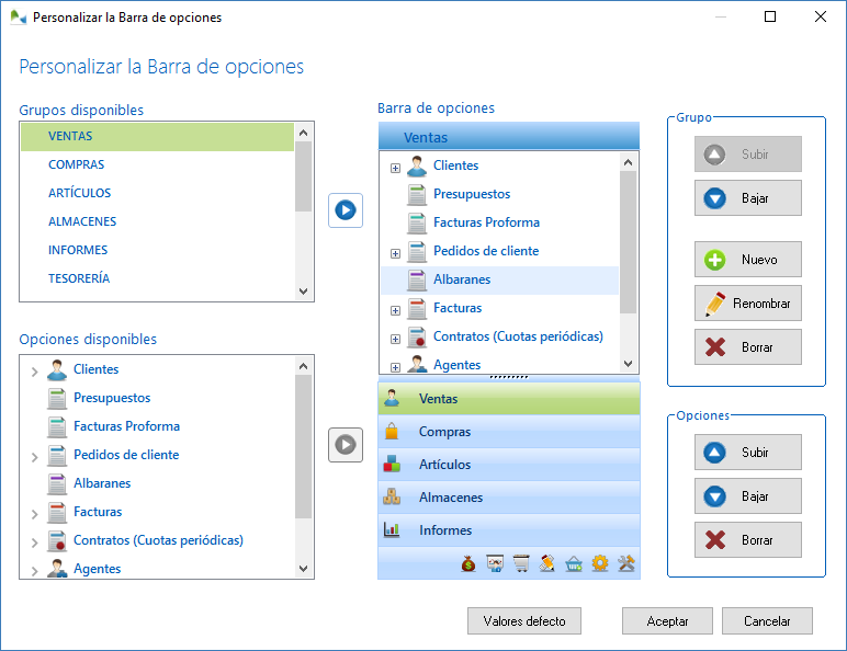 Cree nuevos grupos y reorganice las opciones a su gusto Cree nuevos grupos y reorganice las opciones a su gusto