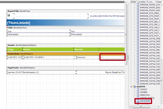 arrastre el campo deseado desde la ventana arbol de datos