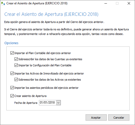 Creación del asiento de Apertura