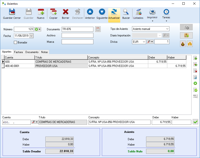 Asiento de importación correspondiente a la factura del proveedor Asiento de importación correspondiente a la factura del proveedor