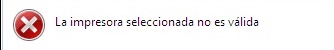 aviso impresora seleccionada no valida