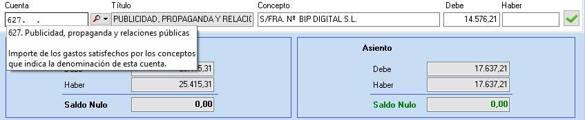 Consulte la ayuda del Plan Contable mientras está realizando el asiento