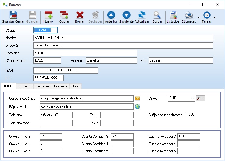 Ficha de Banco en OfiPro Ficha de Banco en OfiPro