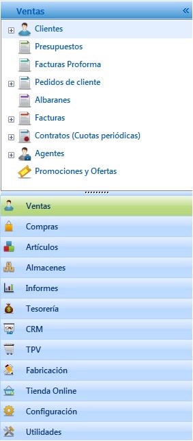 Barra de opciones de OfiPro