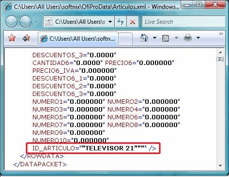 Formato campos Id ficheros Xml para importar a OfiPro