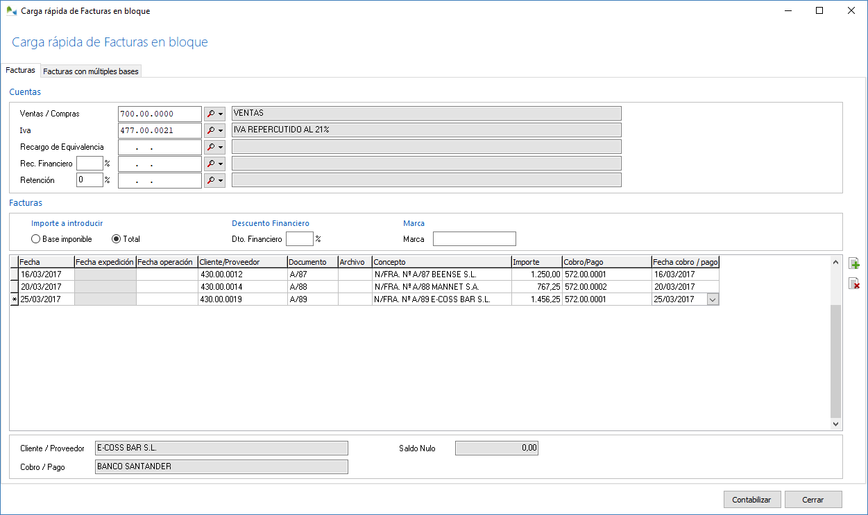 Use la Carga Rápida de Facturas para realizar la carga rápida de múltiples facturas con sus cobros y pagos Use la Carga Rápida de Facturas para realizar la carga rápida de múltiples facturas con sus cobros y pagos
