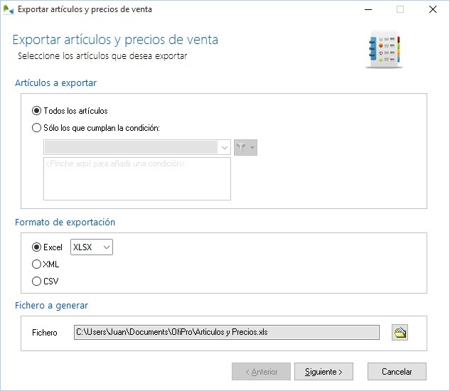 Generar catálogo de artículos y precios de venta en OfiPro