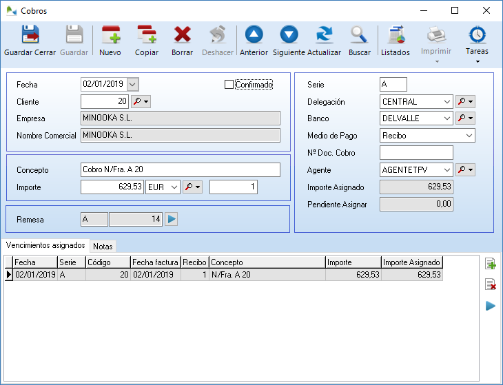 Ficha de Cobros en OfiPro Ficha de Cobros en OfiPro