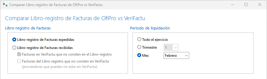 Comparación de los Libros-registro en OfiPro con los de VeriFactu