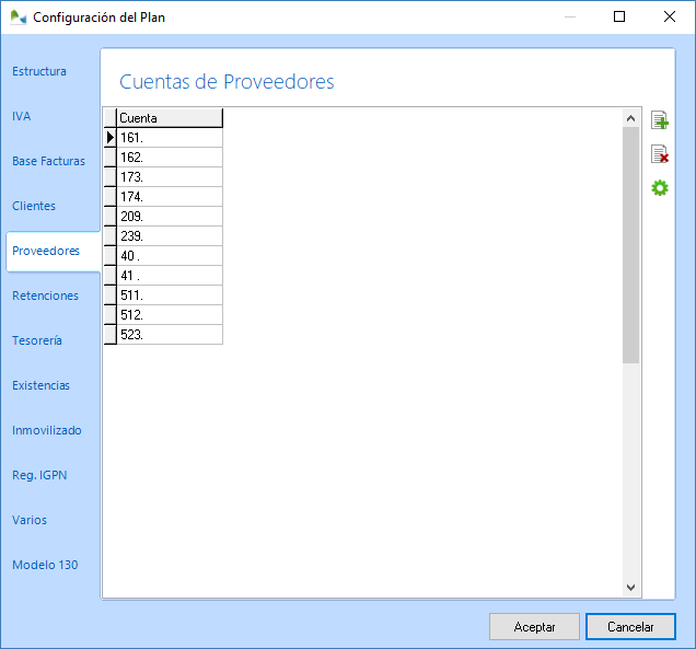 Configure en este apartado las cuentas contables de proveedores