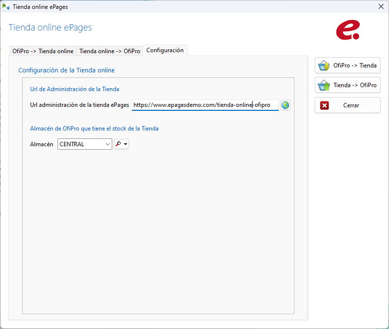 Configure la gestion de la Tienda Online en OfiPro