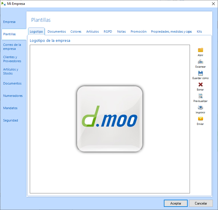 Configuración del logotipo a imprimir en los documentos