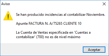 Aviso de cuenta de ventas no es de nivel máximo Aviso de cuenta de ventas no es de nivel máximo