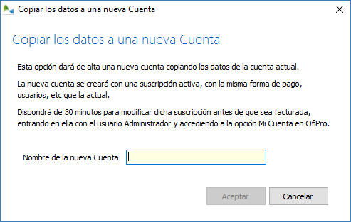 Crear una nueva cuenta en OfiPro, copiando los datos de la cuenta actual