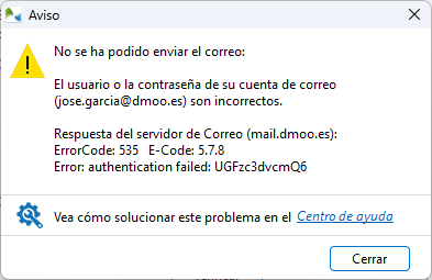 Mensaje de error al tratar de enviar un correo electrónico Mensaje de error al tratar de enviar un correo electrónico