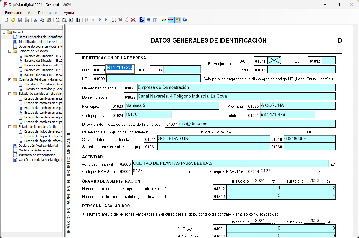El programa D2 abierto con los datos del fichero generado desde OfiPro