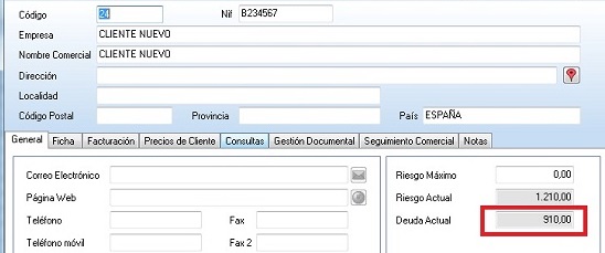 Deuda actual en la ficha del cliente Deuda actual en la ficha del cliente