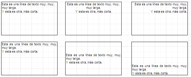 ejemplos de objetos de texto con diferente alineacion