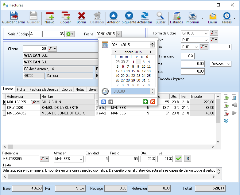 Entrada rápida de fechas en OfiPro