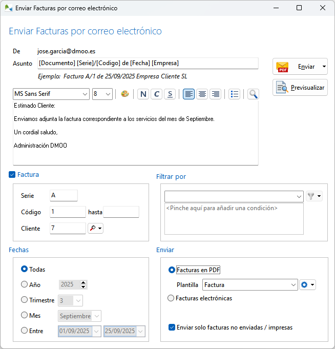 Envío de facturas por email desde OfiPro