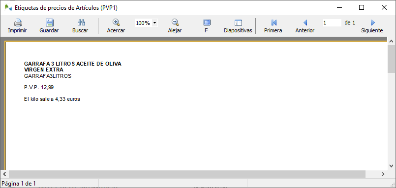 Impresión de etiquetas de precios de artículos con el precio por unidad "El kilo sale a x euros"