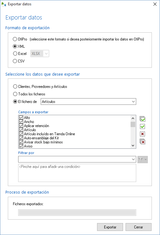 Exportando los datos de un fichero Exportando los datos de un fichero