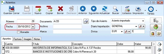 Fecha de asiento de la remesa Fecha de asiento de la remesa