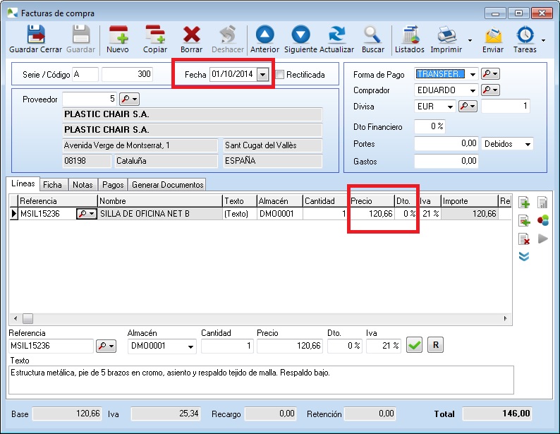 Factura con descuento realizado