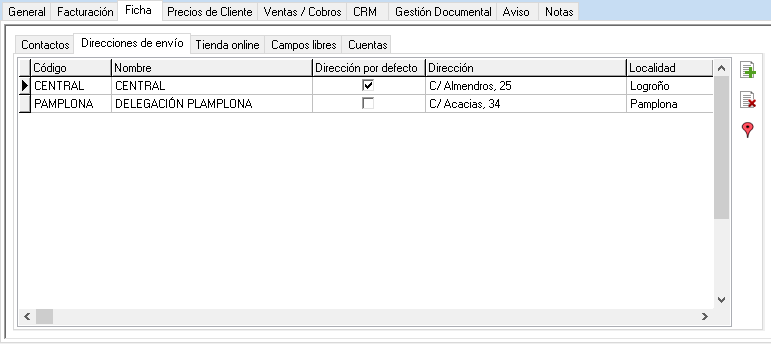 Direcciones de envío del cliente