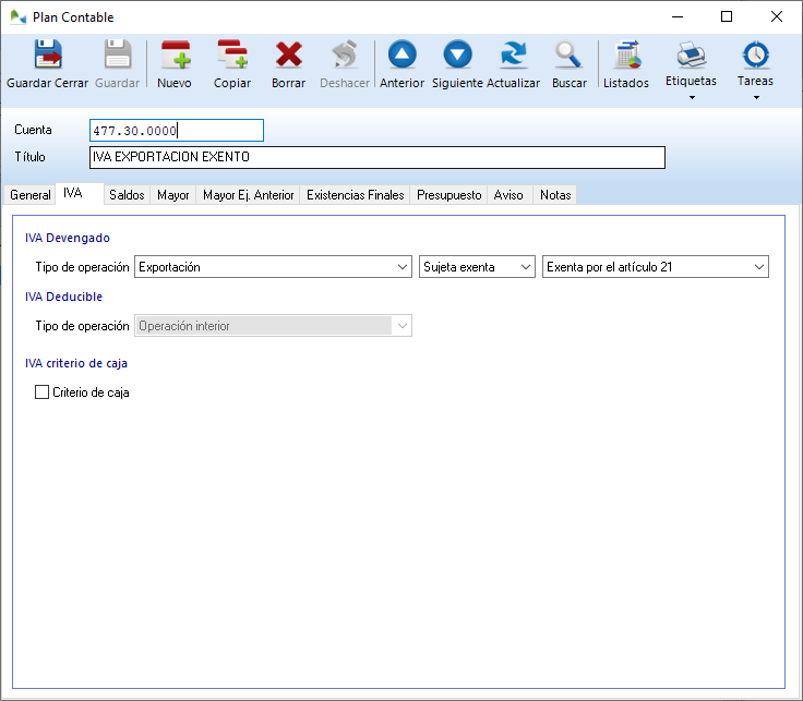 Configure en este apartado los datos fiscales de las cuentas de IVA