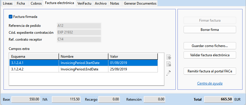 Apartado factura electrónica en la ficha de facturas Apartado factura electrónica en la ficha de facturas