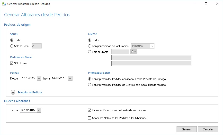 Generación de albaranes a partir de pedidos
