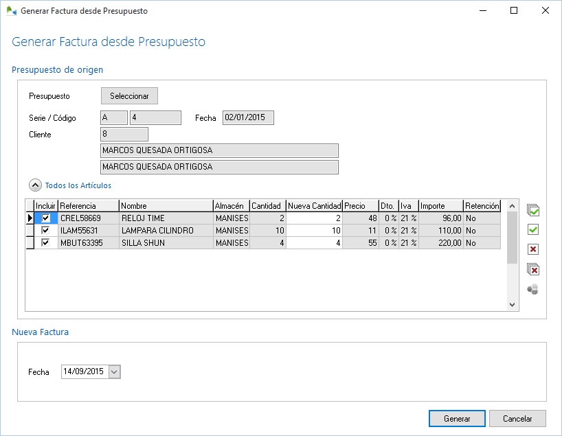 Generación automática de facturas desde presupuestos