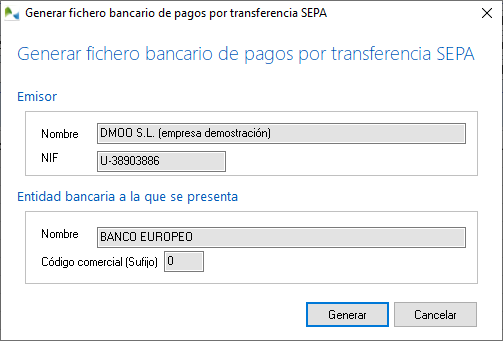 Generar Fichero Bancario de Transferencias SEPA