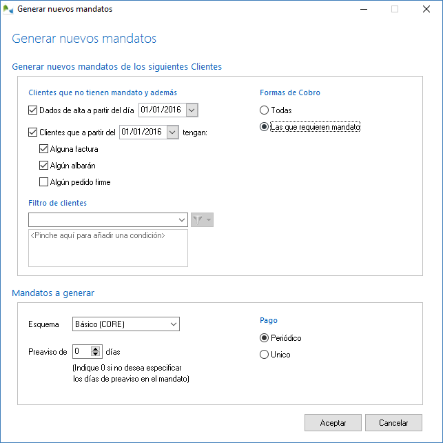Generar nuevos mandatos en OfiPro