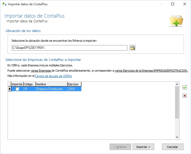 Seleccione los ejercicios a importar a OfiPro Seleccione los ejercicios a importar a OfiPro