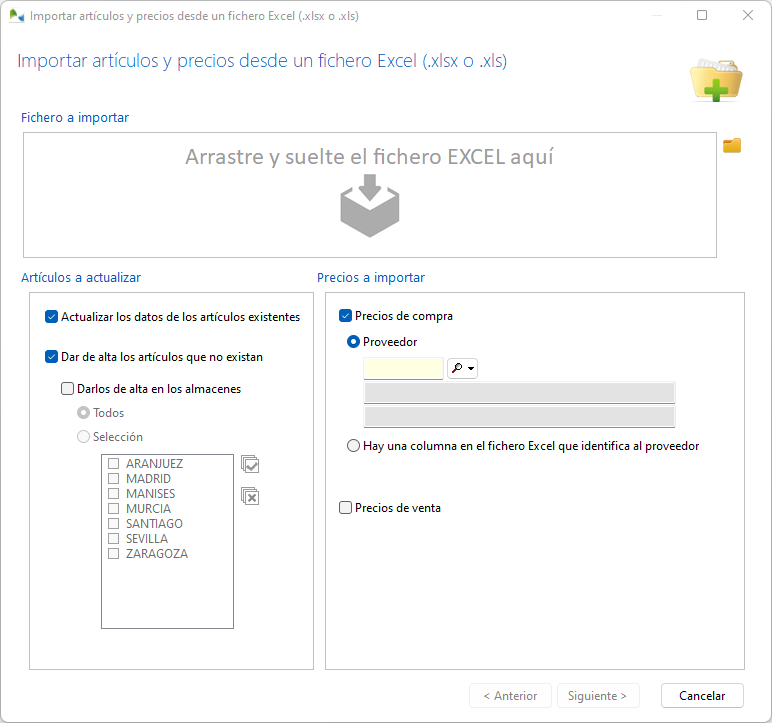Configure la importación de artículos y precios desde un fichero Excel Configure la importación de artículos y precios desde un fichero Excel
