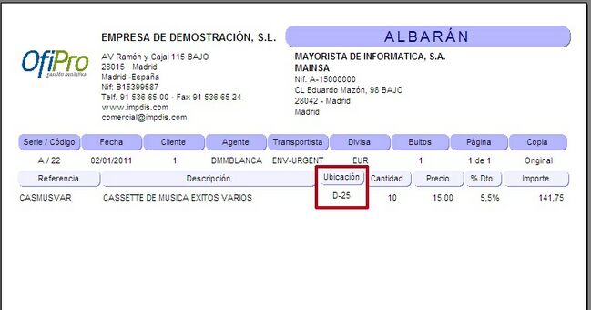 Impresión de albaranes con impresión de ubicacion Impresión de albaranes con impresión de ubicacion