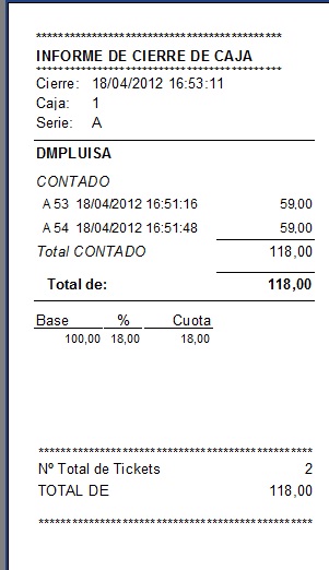 Informe de cierre de caja