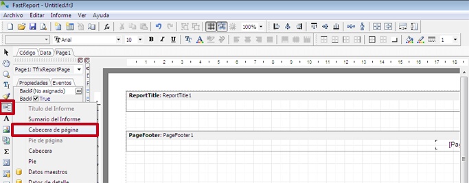 insertar banda cabecera de pagina en el informe