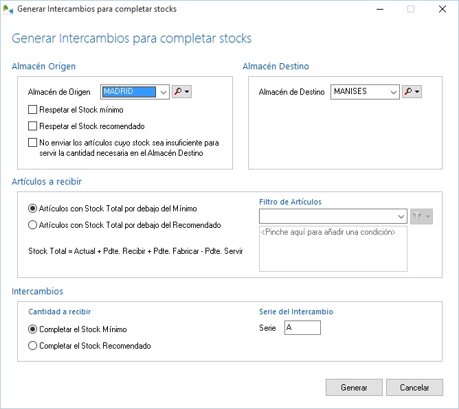 Generación de Intercambios para completar stocks