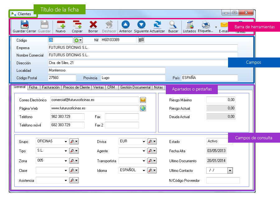 Fichas de clientes en OfiPro