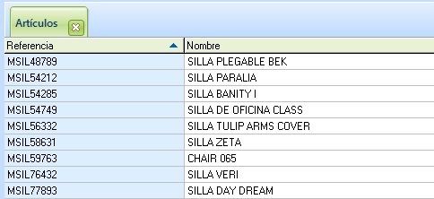Lista de datos de la opción activa en OfiPro