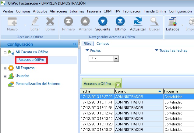 Accesos de usuario a OfiPro Accesos de usuario a OfiPro